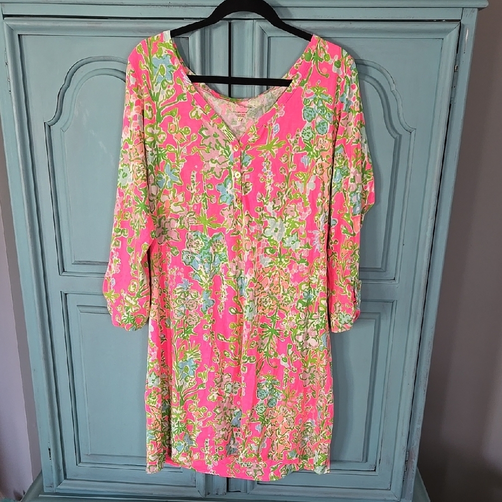 Pink and Green Bishop Sleeve Sundress